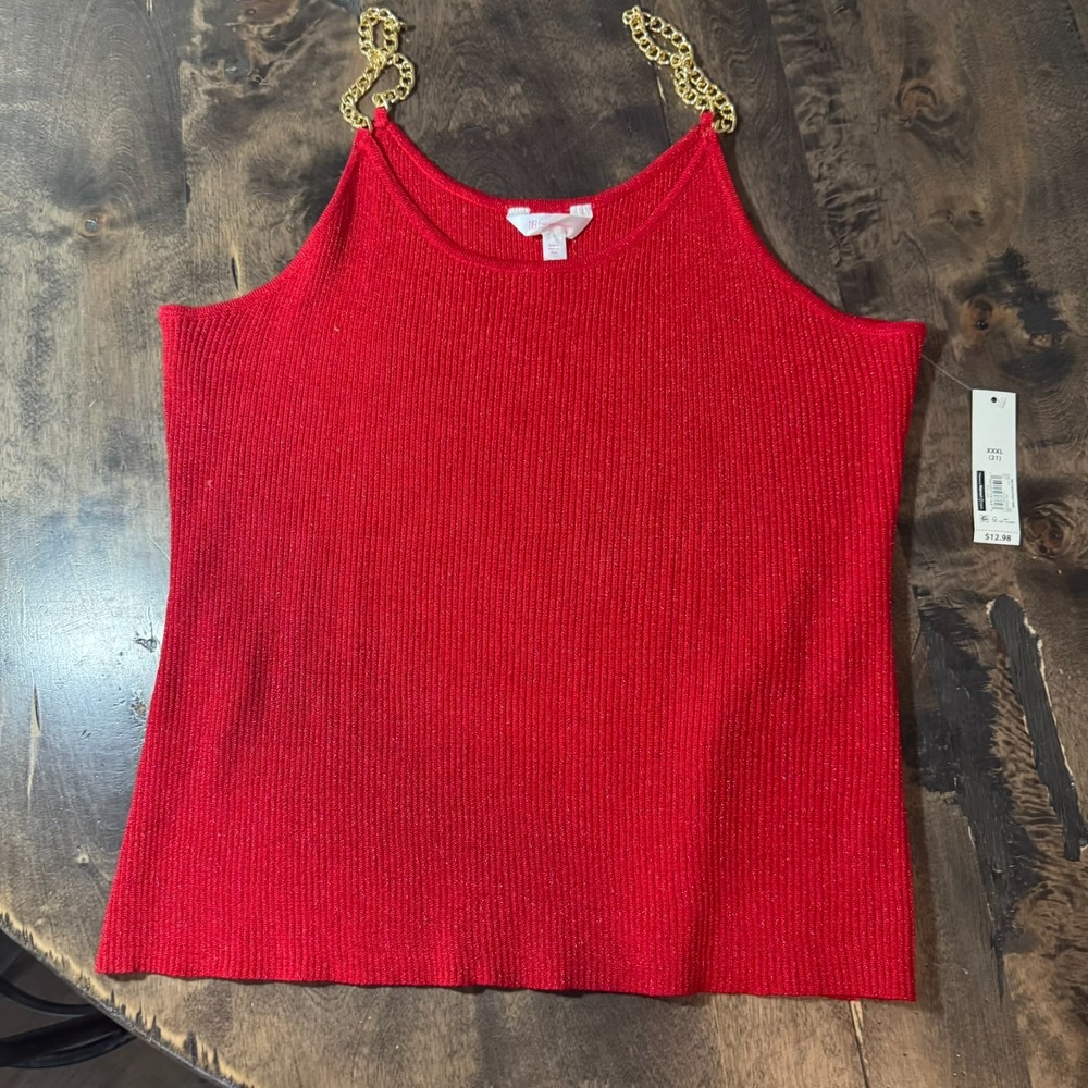No Boundaries Womens Tank Shirt Red Shimmer Gold Tone Chain Straps‎ Size 21 XXXL